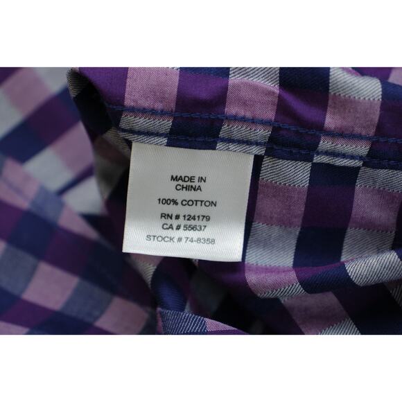 Johnston & Murphy Shirt Mens Large Check 100% Cotton Button Down Long Sleeve - Picture 5 of 7